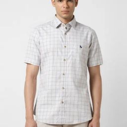 Van Heusen Grey Cotton Slim Fit Checks Shirt-image-93