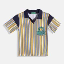 United Colors of Benetton Boys Pure Cotton Striped Polo Collar Applique T-shirt-picture-43