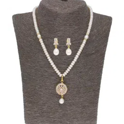 Sri Jagdamba Pearls White Pearl Gold Plated Necklace Set-image-27