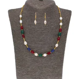 Sri Jagdamba Pearls Multicolored Gold Plated Necklace Set-image-75