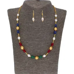 Sri Jagdamba Pearls Multicolored Gold Plated Necklace Set-image-74