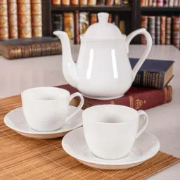 SONAKI White Bone China 5 Piece Tea Set (Set of 1pc Tea Pot with Lid, 2pcs Cup & 2pcs Saucer)-image-13