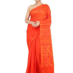 Pinkloom Orange Woven Jamdani Saree-picture-16