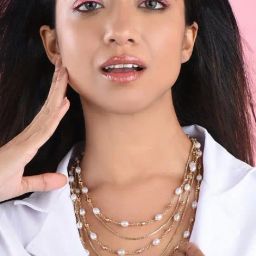ToniQ Gold-Plated Statement White & Brown Pearl 5 Layered Necklace for Women-image-23