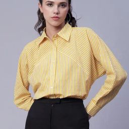 Moomaya Yellow & White Cotton Striped Shirt-image-66