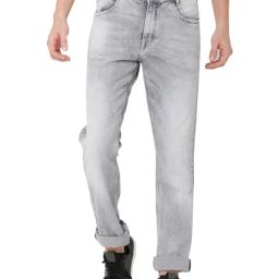 Mufti Stone Grey Cotton Straight Fit Jeans-image-100
