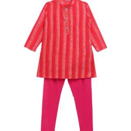 Ahalyaa Kids Red & Pink Printed Kurta with Churidars-image-81