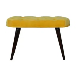 Artisan Furniture Brown Cotton Velvet Deep Button Bench Brown Finish-image-32