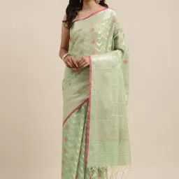 Banarasi Silk Works Pista Green Cotton Woven Saree With Unstitched Blouse-picture-41