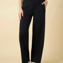 Van Heusen Navy Cotton Polyblend Relaxed Fit Solid Trouser-picture-17