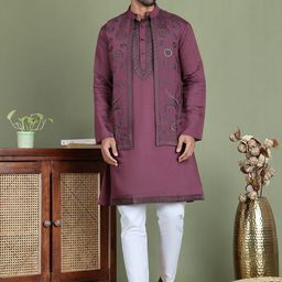 Jompers Floral Yoke Design Sequinned Straight Kurta With Pyjamas And Nehru Jacket-picture-5