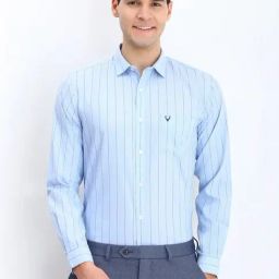 Allen Solly Blue Cotton Slim Fit Striped Shirt-image-9