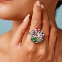 Abdesigns Silver Enchanting Floral Cubic Zircon Studded Rings-2