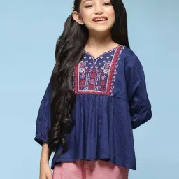 BIBA Girls Kids Navy Embroidered Top-image-46
