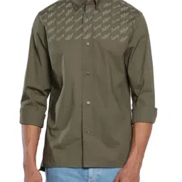 Tommy Hilfiger Army Green Cotton Regular Fit Printed Shirt-picture-22