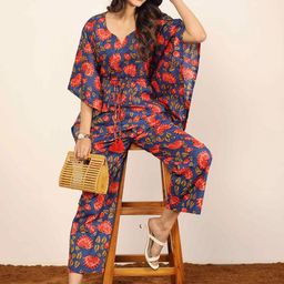 KAORI BY SHREYA AGARWAL Floral Printed Kaftan Top With Trousers Co-Ords image 2