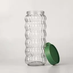 Femora Transparent Glass Storage Jar With Green Lid (1 L) - Set of 4 image 4