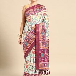 Silk Land Ethnic Motifs Zari Silk Blend Patola Saree-image-53