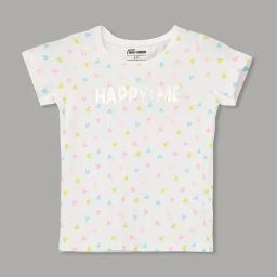 Fame Forever By Lifestyle Girls White Cotton Printed T-shirt-image-55