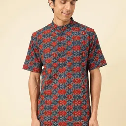Fabindia Men Printed Flared Sleeves Thread Work Anarkali Kurta-48