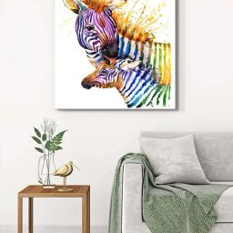 999Store Multicolor Canvas Colorful Zebras Wrapped Painting-7