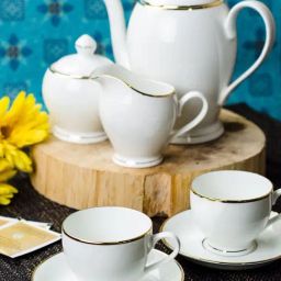 Sonaki Transparent Bone China Tea Set with Real Gold Line - Set of 15-image-36