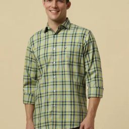 Allen Solly Green Cotton Slim Fit Checks Shirt-image-101