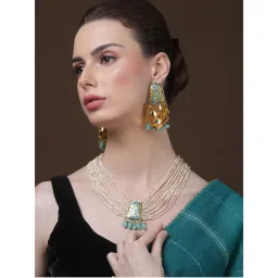 Dugran By Dugristyle Blue and Gold Drop Earrings with Kundan and Pearls-picture-7