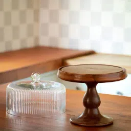 ellementry Fluted Transparent Glass Cloche with Stand - Set of 1 image 3