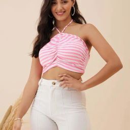Rare Pink & White Striped Crop Top-image-84