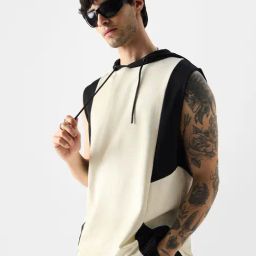 The Souled Store Off White & Black Loose Fit Hooded Sweatshirt-image-17