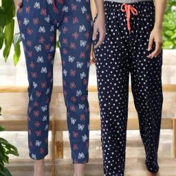 Kryptic Navy & Dark Teal Cotton Relaxed Fit Printed Lounge Pants - Pack of 2-image-18