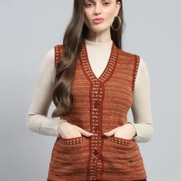 Monte Carlo Rust Wool Self Design Cardigan-image-76