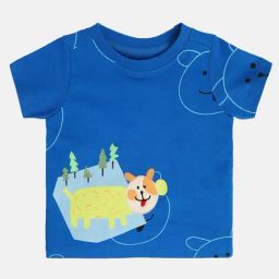 Miniklub Blue Knit Regular Printed T-Shirt-image-74
