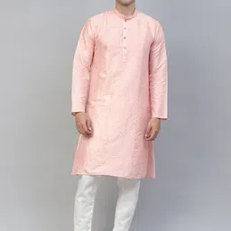 MANQ Men Pink Printed Kurta with Pyjamas-9