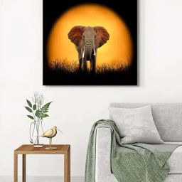 999Store Black & Brown Canvas Sunset Elephant Wrapped Painting-44
