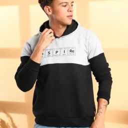 Campus Sutra Black & Whitw Cotton Regular Fit Colour Block Hooded Sweatshirt-image-67