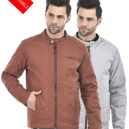 Lawman Pg3 Brown & Grey Regular Fit Reversible Jacket-image-86