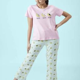 Dreamz by Pantaloons Pink Green Cotton Printed Top Pyjama Set-image-56