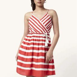 People by Pantaloons Red Striped A-Line Dress-image-11