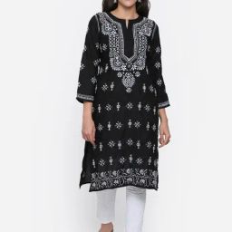 PARAMOUNT CHIKAN Black Cotton Embroidered Straight Kurta-picture-37