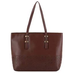 Toteteca Brown Cut Work Medium Tote Handbag-image-12