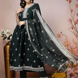 Stylum Women Ethnic Motifs Printed Pleated Kurta with Trousers & With Dupatta-6