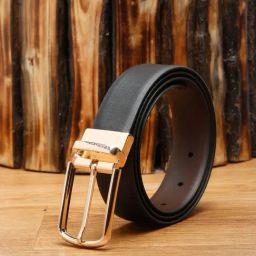 Louis Stitch Black Textured Leather Reversible Belt for Men-image-46