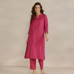 Fabindia Wine Cotton Silk Long Kurta-picture-44