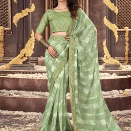 HERE&NOW Striped Sequinned Pure Georgette Saree-image-98