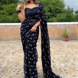 Saree Mall Black Embellished Saree With Unstitched Blouse-image-91