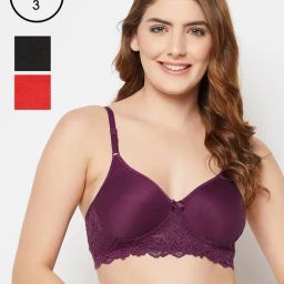 Clovia Multicolor Lace Full Coverage T-Shirt Bra (Pack Of 3)-picture-16