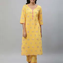 Aurelia Yellow Cotton Printed Straight Kurta-image-80