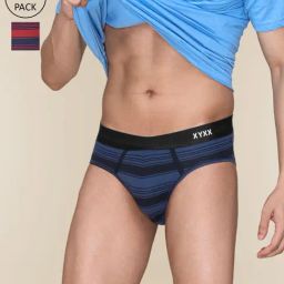 XYXX Opal Blue & Cardinal Red Cotton Regular Fit Striped Briefs - Pack Of 2-picture-22